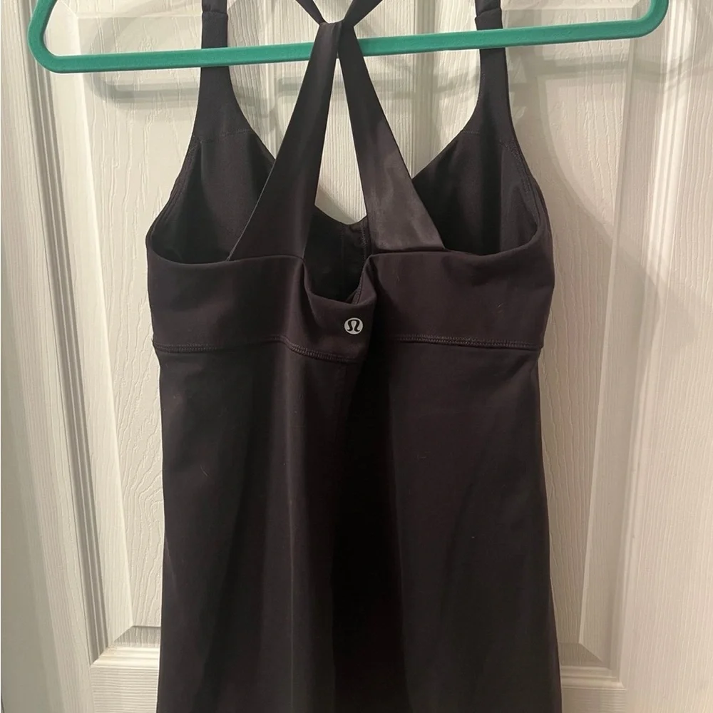 Lululemon Practice Daily Tank Black Long Length Size 8 Shelf Bra Luon Fabric - Picture 5 of 6